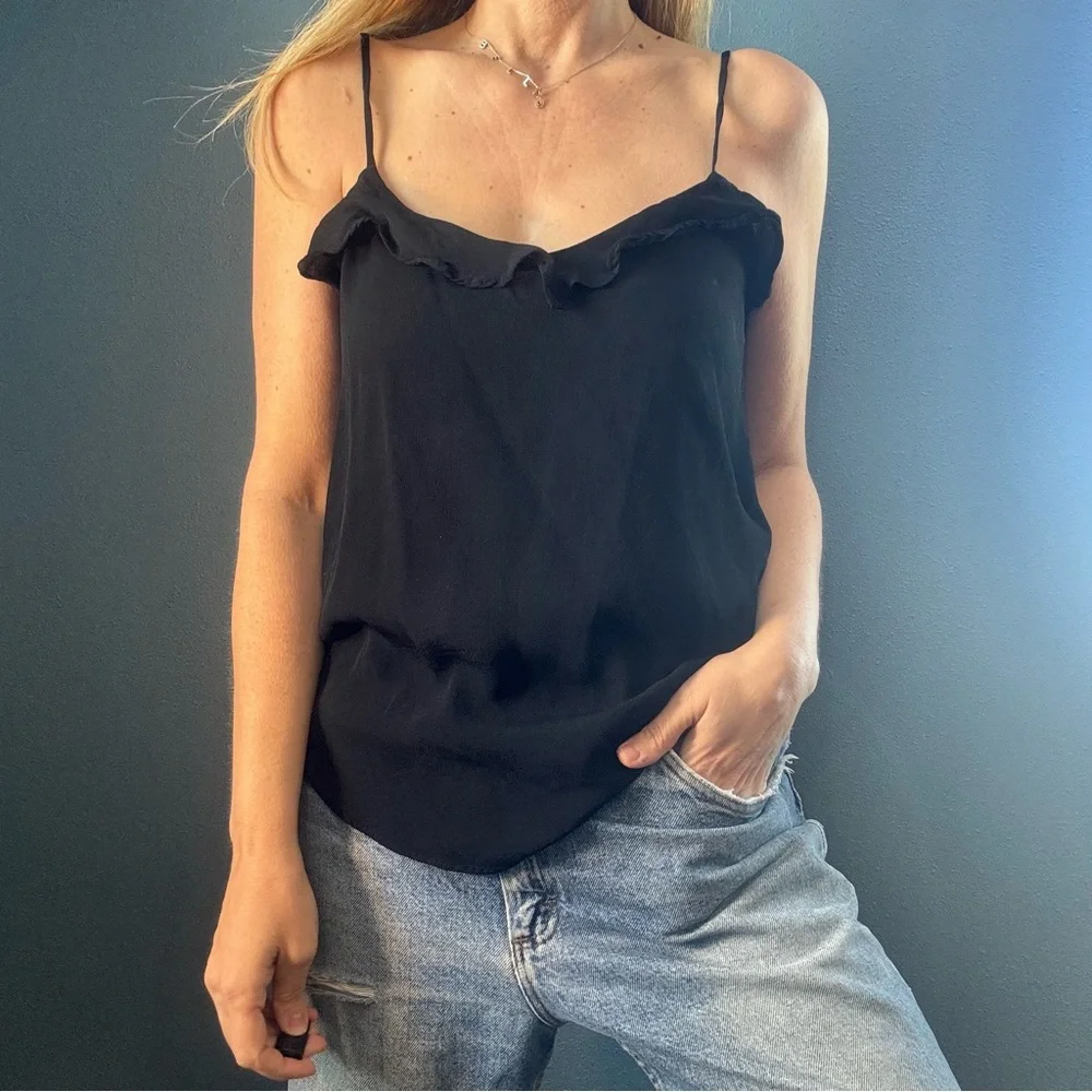 Black Ruffle Cami Top size Medium - Picture 1 of 9